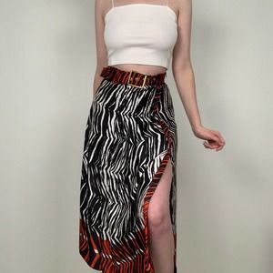 Zara Zebra Stripe Pleated Leg Slit Skirt